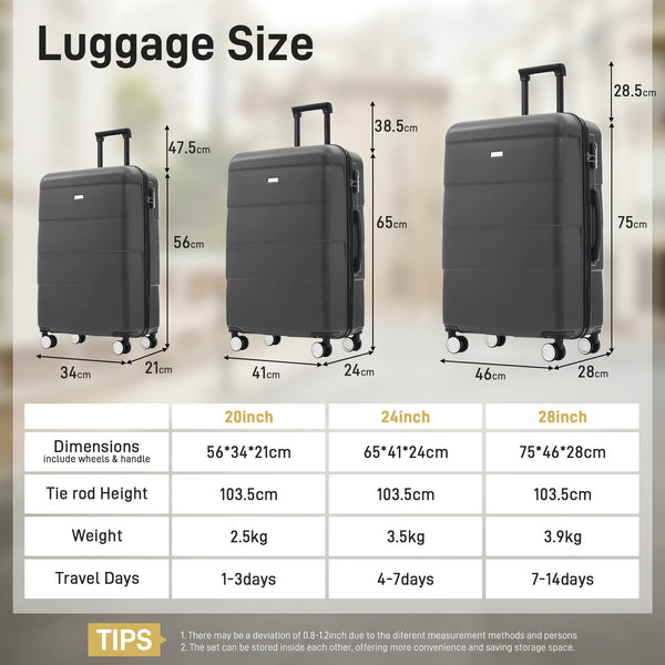 English Elm Hardshell 3 Piece Luggage Set Abs Spinner Suitcase with Tsa Lock Telescoping Handle Charcoal N732P308497E
