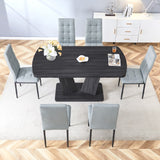 English Elm Dining Table Set For 6, 7 Piece Kitchen Table Chairs Set, 1.8" Thickness Tabletop and V-Shaped Table Legs, Modern Dining Room Set With 63 Inch Dinner Table and 6 Upholstered Chairs For Dining Room