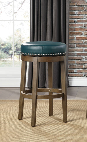 English Elm Round Swivel Stool Set of 2 with Black Faux Leather Seat, Nailhead Trim & Solid Wood Legs, 19.5" H Brown+Green 35.75 L x 23.25 W x 9.5 H B011P201568