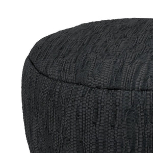 English Elm Fredrik Round Buffalo Leather Pouf Bohemian Footrest or Extra Seat for Living Room B136P427588