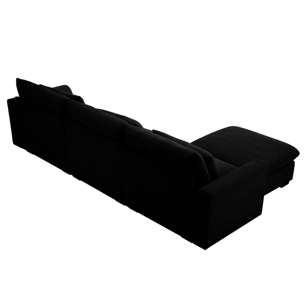 English Elm Corduroy L-Shaped Sectional Sofa With Storage Ottoman & 3 Pillows - Stylish Comfort For Any Space W714S00850