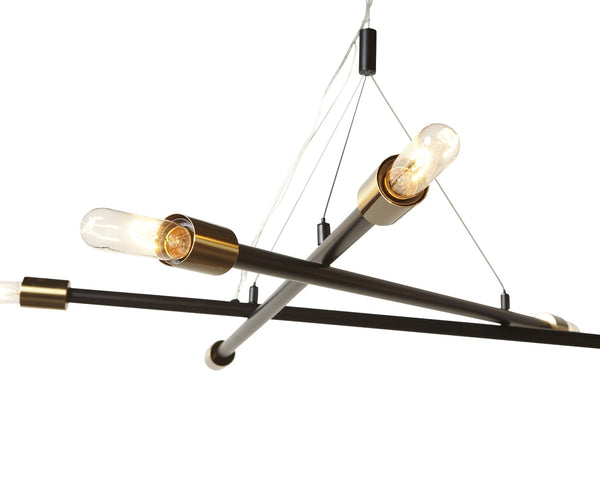 Sunpan KYLO Chandelier - Modern Minimalist Lighting with Black Metal & Brass Accents for Elegant Spaces 106788