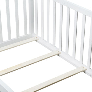 English Elm Twin House Frame Floor Bed Rubberwood with Roof Canopy and Safety Rails for Kids White W504P429538