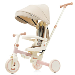 English Elm 7 in 1 Convertible Toddler Trike Aluminum Foldable Push Bike with Canopy for Ages 1 to 6 Pink N726P248345G