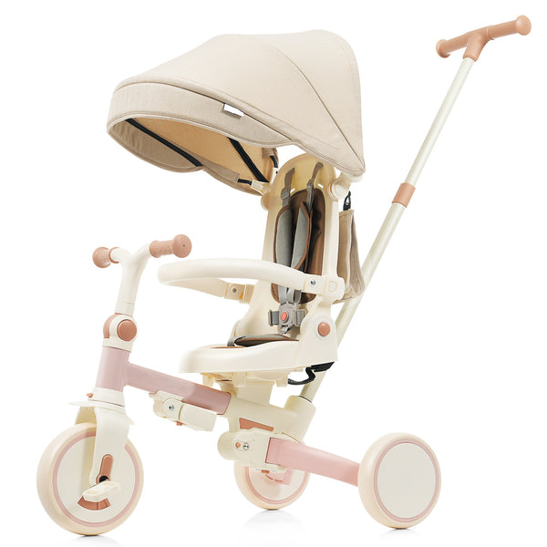 English Elm 7 in 1 Convertible Toddler Trike Aluminum Foldable Push Bike with Canopy for Ages 1 to 6 Pink N726P248345G