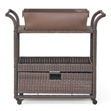 Hearth and Haven Resin Wicker Bar Cart with Wheel and Removable Ice Bucket Bin, Brown 56216.00MBRN