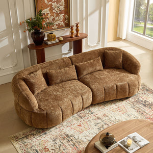 English Elm 102.36 Inch Curved Boucle Sectional Sofa Four Seat Mid Century Modern Living Room Brown W2582S00188