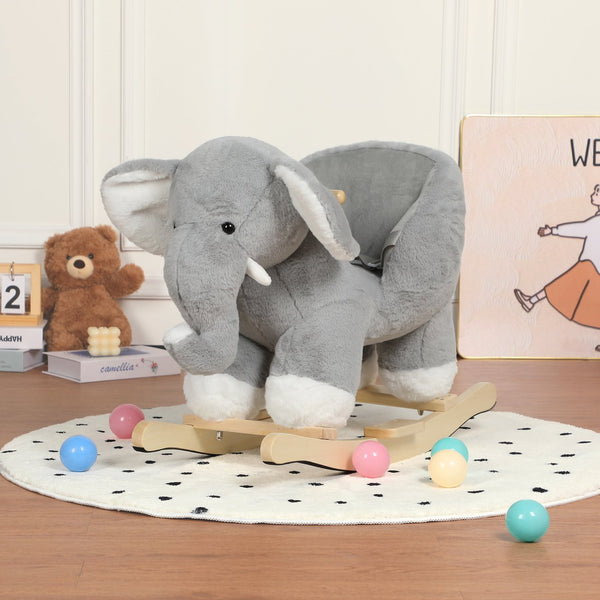 English Elm Kids Elephant Plush Rocking Toy with Sound Button Safety Belt and Sturdy Steel Frame W3723P374146