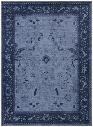 Unique Loom La Jolla Floral Machine Made Floral Rug Blue, Navy Blue 9' 0" x 12' 0"