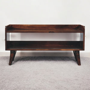 English Elm Solid Wood California Walnut Storage Bench With Open Shelves & Nordic Legs - Stylish Entryway Organizer B182P279195-GIGA