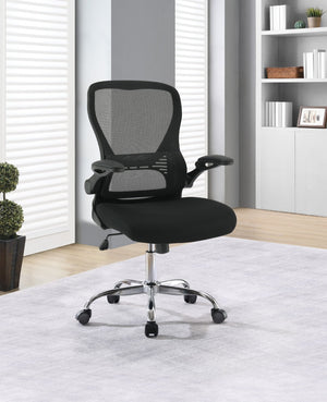 OSP Home Furnishings Mesh Back Ergonomic Office Chair with Lumbar Support Flip up Arms and Foam Seat Cushion Black EM96809C-3