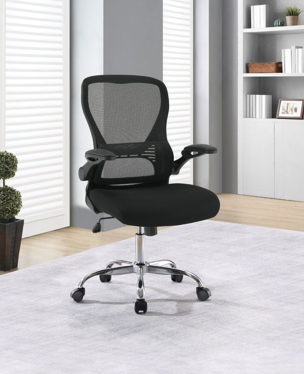 OSP Home Furnishings Mesh Back Ergonomic Office Chair with Lumbar Support Flip up Arms and Foam Seat Cushion Black EM96809C-3