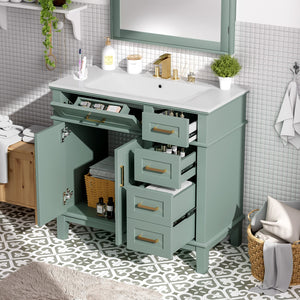 English Elm 36" Green Modern Bathroom Vanity with Ceramic Sink, 4 Soft-Close Drawers & Doors, Solid Wood Build N729P253935F