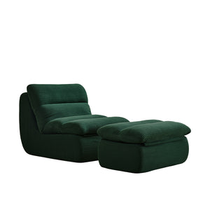 English Elm Modern Compressed Lounge Chair with Ottoman Corduroy Recliner Small Space Sofa High-Density Foam Comfort Green W1036P251819