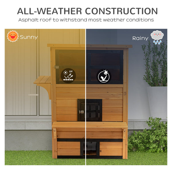 English Elm Pawhut Three Story Fir Wood Cat Condo Raised Floor Asphalt Roof Outdoor Shelter W2225P173761