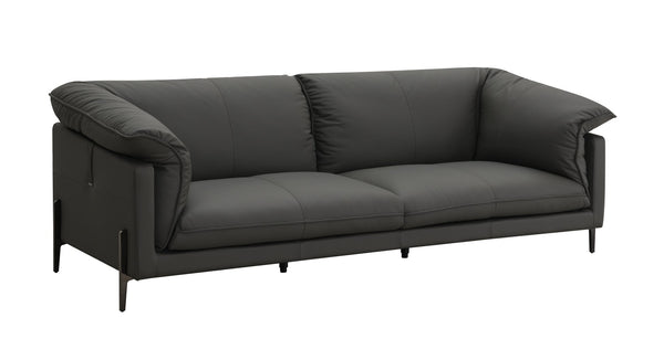 English Elm Tadi Black Top Grain Leather Sofa with Memory Foam & Feather Cushions, KD Metal Legs, Durable Comfort B2726S00263