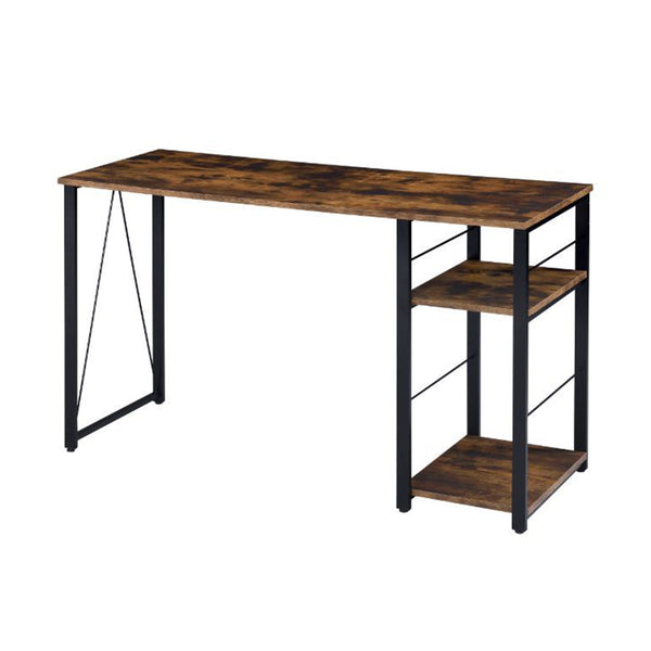 English Elm Rectangular Rustic Industrial Writing Desk with Metal Frame, 2-Tier Open Shelves for Storage and PC Ancient Oak,Black B016P312624
