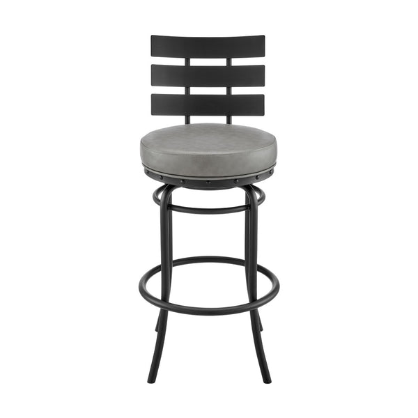 English Elm Piren Swivel Bar Stool In Black Frame With Gray Faux Leather For Stylish Kitchen Or Dining Comfort B2736P268568-GIGA