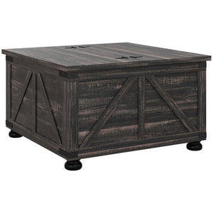 English Elm HOMCOM Farmhouse Coffee Table with Flip Lift Top & Hidden Storage, Square 31.5" Rustic Distressed Brown W2225P249725