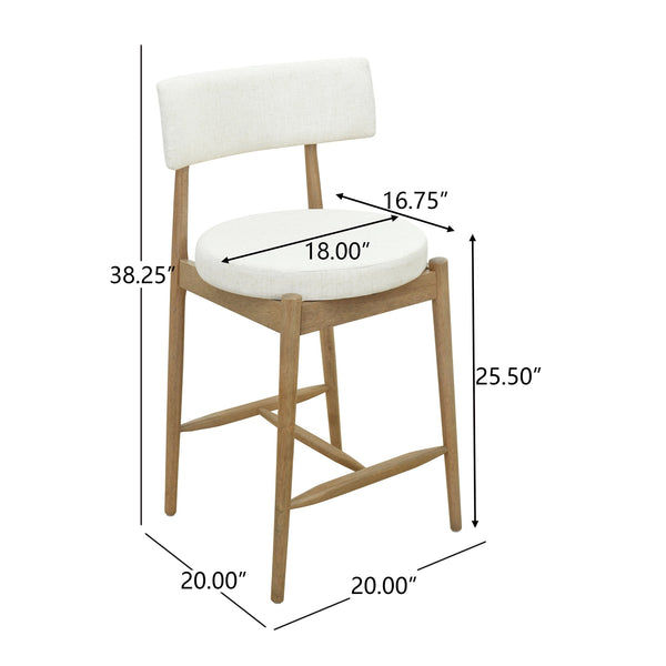 English Elm Christopher Knight Home® - Mid Century Modern Counter Stools Set Of 2 - Natural Wood & Beige Upholstered Comfort Design N771P205427A