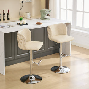English Elm A&A Modern Swivel Barstools Set Of 2 - Adjustable Height, Chrome Base, Ergonomic Pu Upholstered Comfort W1143P193492