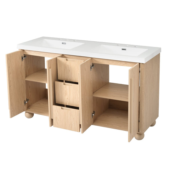 English Elm [video] 59 Inch Double Sink Vanity with Wood Grain Mdf Soft Close Doors and Resin Basins N759S425430N