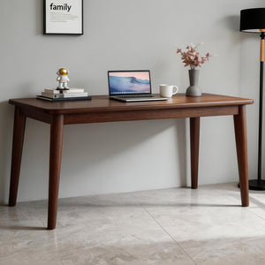 English Elm Solid Rubberwood Writing Desk Mid Century Modern Tapered Legs Walnut Finish Small Spaces W5368P460433