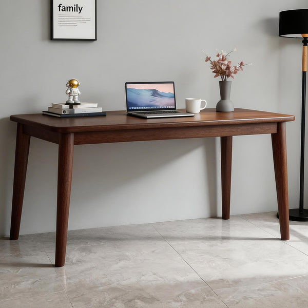 English Elm Solid Rubberwood Writing Desk Mid Century Modern Tapered Legs Walnut Finish Small Spaces W5368P460433