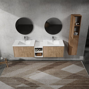 English Elm 72" Modern Wall-Mounted Bathroom Vanity Set With Soft-Close Doors, Resin Sinks & Extra Storage Space W999S00232