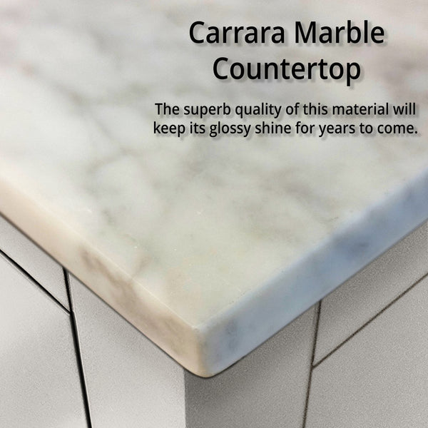 English Elm White Solid Wood Bath Vanity 30"W x 22"D with Carrara Marble Top, Soft-Close Drawer, Spacious Storage B2731P258774