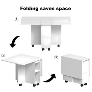 English Elm Folding Drop Leaf Dining Table Set for 4 with Storage, 4 Chairs, Foldable Space-Saving MDF Table W3101P346287