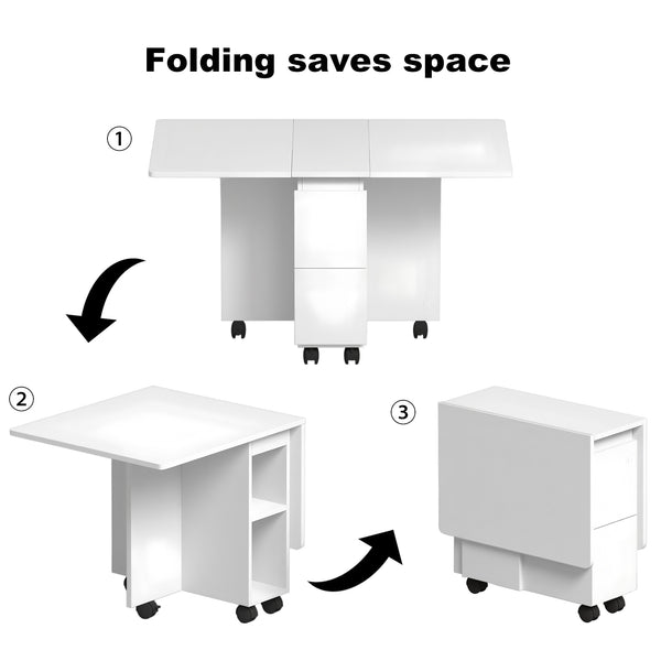 English Elm Folding Drop Leaf Dining Table Set for 4 with Storage, 4 Chairs, Foldable Space-Saving MDF Table W3101P346287