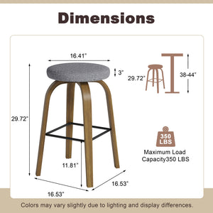 English Elm Swivel Backless Counter Stools Set of 2 with Fabric Seat Bentwood Legs Mid-century Modern Gray W3107P446889