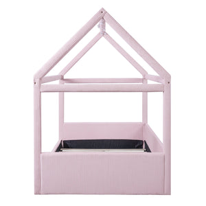 English Elm Full Size Upholstered House Daybed With Led Lights – Cozy Pink Retreat For Kids & Guests N7500001335H