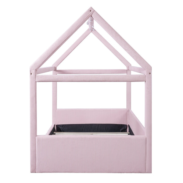 English Elm Full Size Upholstered House Daybed With Led Lights – Cozy Pink Retreat For Kids & Guests N7500001335H