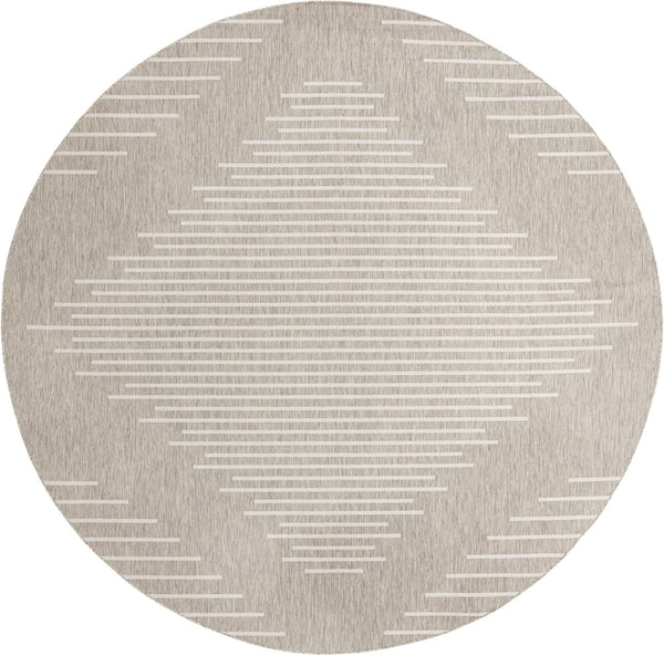 Unique Loom Outdoor Modern Tambor Machine Made Lines Rug Gray, Ivory 13' 0" x 13' 0"