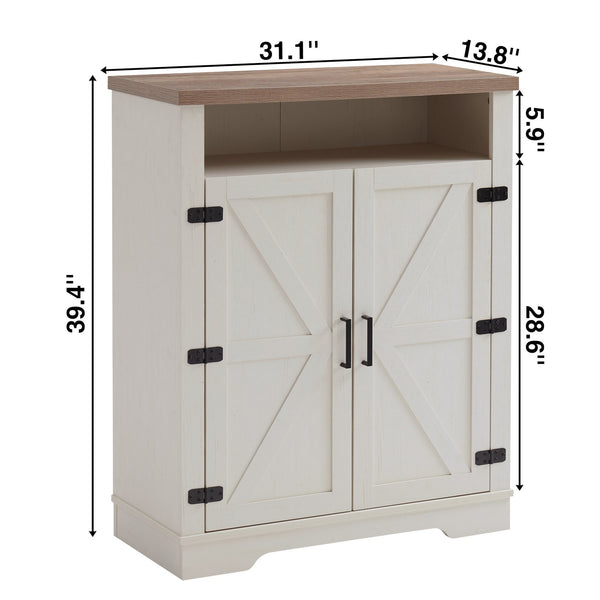 English Elm 6-Tier Shoe Storage Cabinet Farmhouse White+Oak with Adjustable Shelves, 2-Tier Open Tray & Anti-Tip Safety W3151P264510