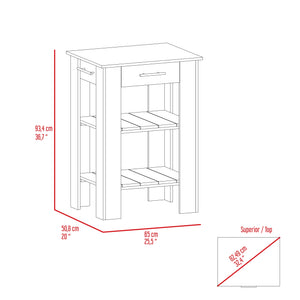 English Elm Brooklyn Two-tone Kitchen Island with Oak Top Open Shelves Drawer and Towel Rack B128P148882