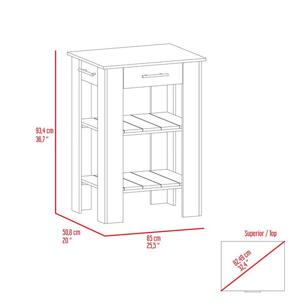 English Elm Brooklyn Two-tone Kitchen Island with Oak Top Open Shelves Drawer and Towel Rack B128P148882