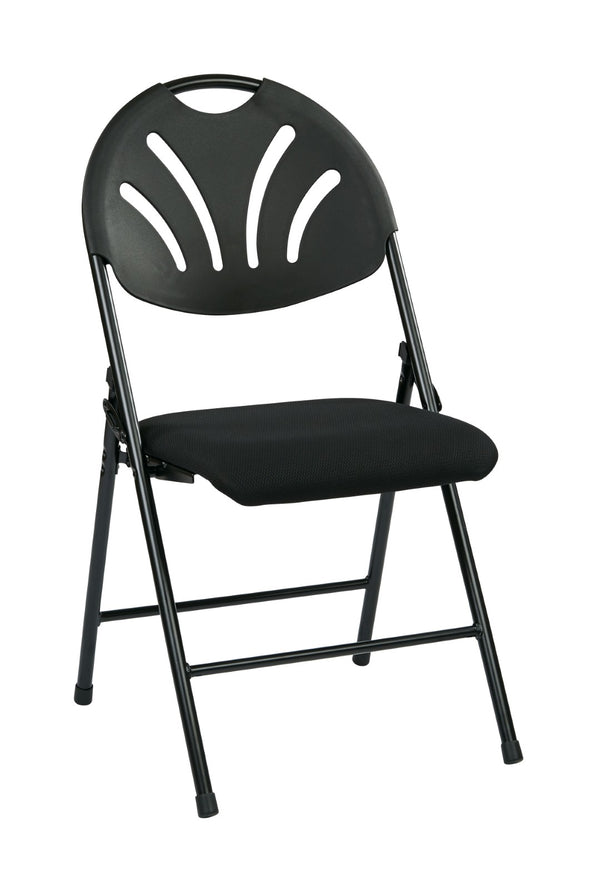 OSP Home Furnishings Folding Chair with Ventilated Fan Back Padded Mesh Seat for Events and Offices Black FC8100NP-3