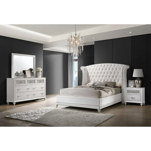 English Elm Randall Glam Queen Bedroom Set Tufted Leatherette Bed Dresser Mirror Nightstand B062S01416
