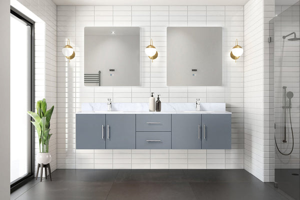 English Elm Dark Grey Double Bath Vanity With Carrara Marble Top & Led Mirrors - Elegant Storage Solution! B2731S00833