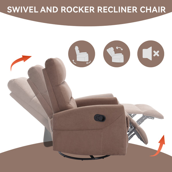 English Elm Manual Swivel Rocker Recliner Fabric Chair with 360 Degree Rotation for Living Room W3224P289292
