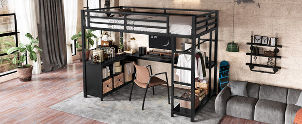 English Elm Metal Twin Xl Loft Bed with L Shaped Desk Wardrobe and Storage for Teens W1580S00370