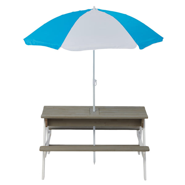 English Elm Wooden Cedar Kids Outdoor Picnic Activity Table with Shade Umbrella for Backyard Play D720094435