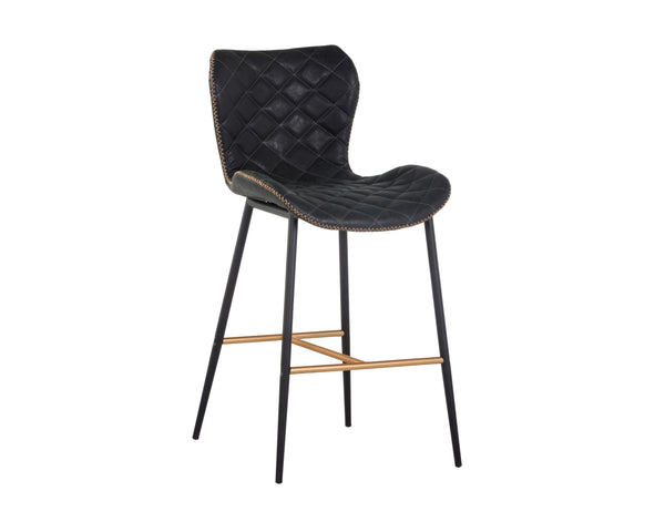 Sunpan Lyla Stylish Barstool Set of 2 with Diamond-Stitched Seat and Chic Gold Accents for Modern Spaces Antique Black