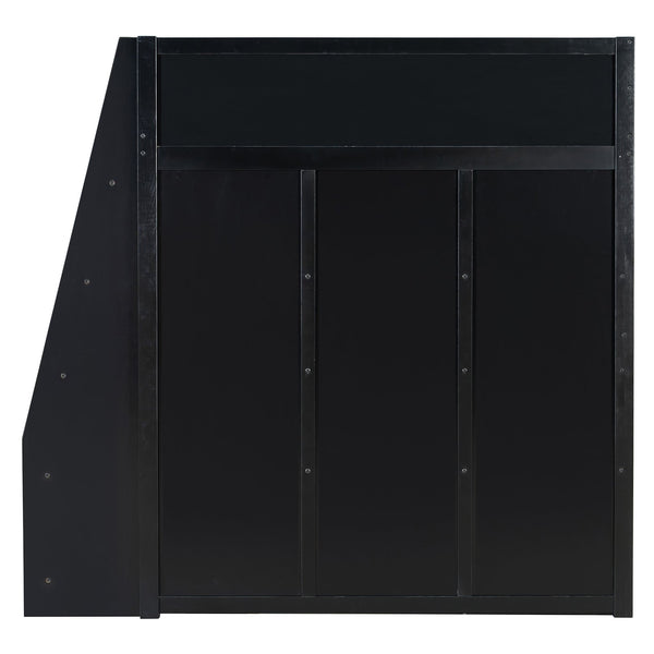 English Elm Full Size Wood Loft Bed with Rgb Lighting Desk and Multi-tier Shelves for Gaming Green LT000374AAG