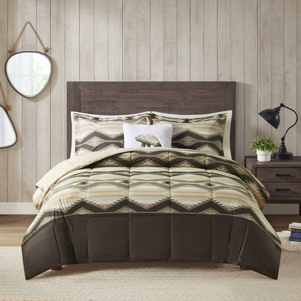 English Elm King Southwest-Inspired Comforter Set With Sherpa Bear Pillow – Cozy Lodge Style & Easy Care! B035P148498