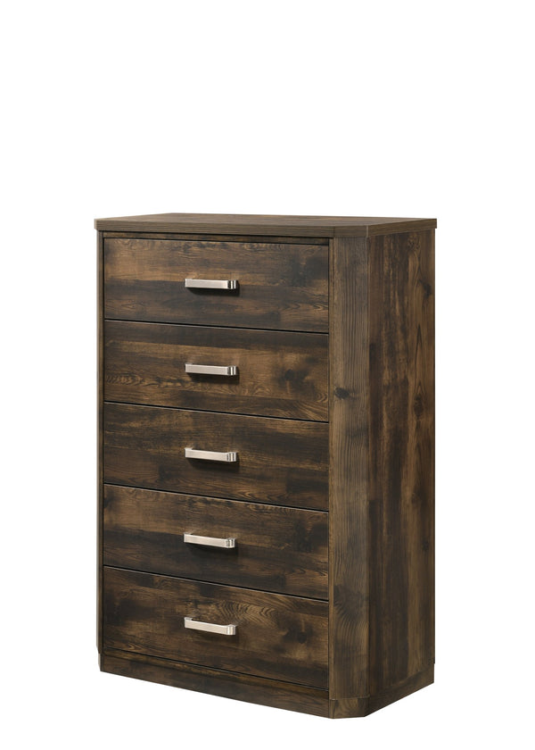 English Elm Elettra Rustic Finish Dresser with 6 Smooth-Glide Drawers, Brushed Nickel Handles, Dust-Proof Design Walnut 54 L x 19 W x 37 H B2726P261233