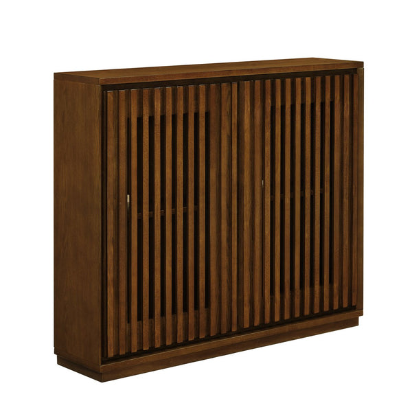 English Elm Mid Fluted Hollowed Sideboard Cabinet with Outlet Holes, Mid Century Storage Buffet for Entryway, Dining Walnut Brown W1801P288510